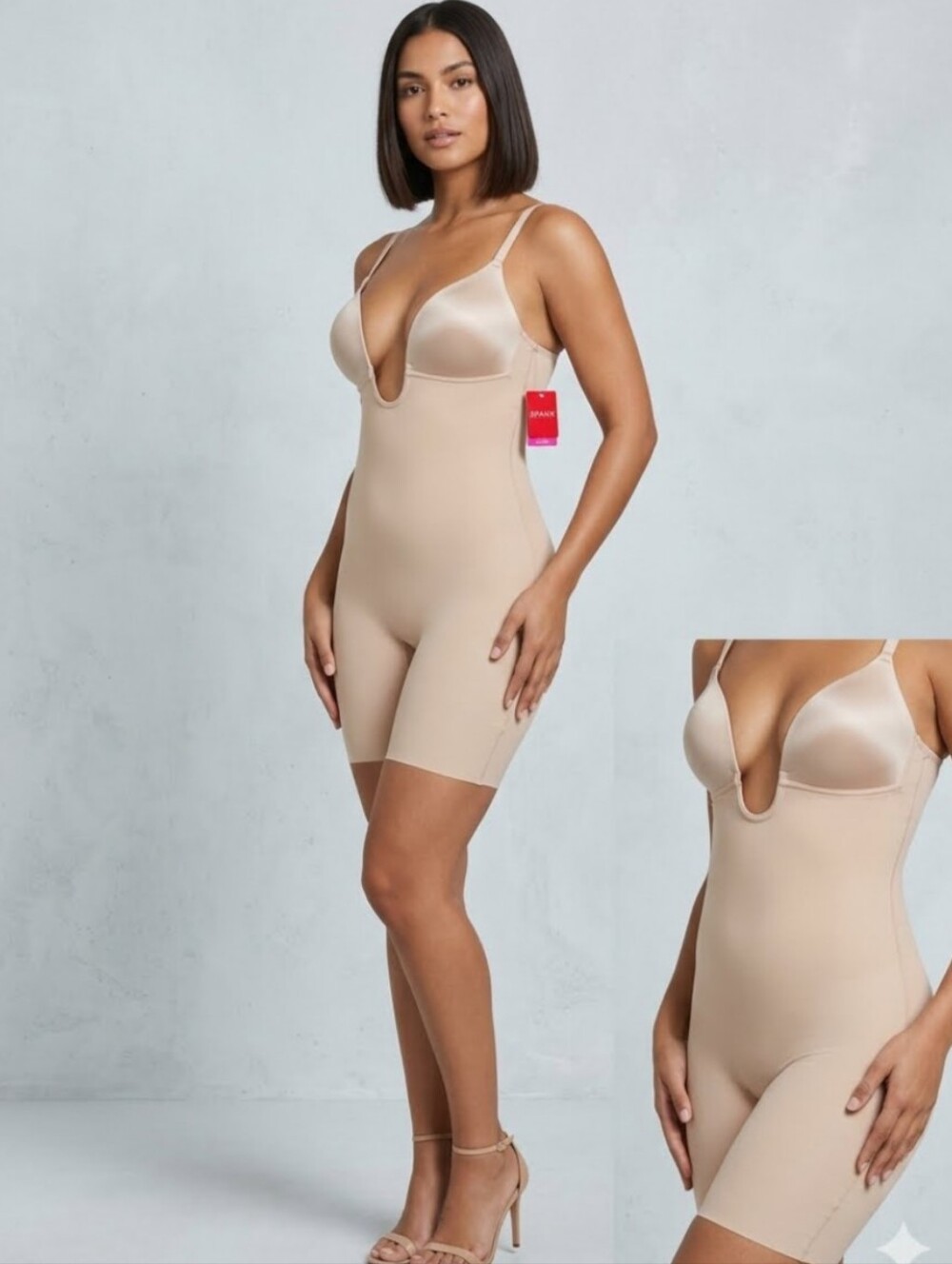 Seamless Nude Shapewear Bodysuit with Deep V Support
